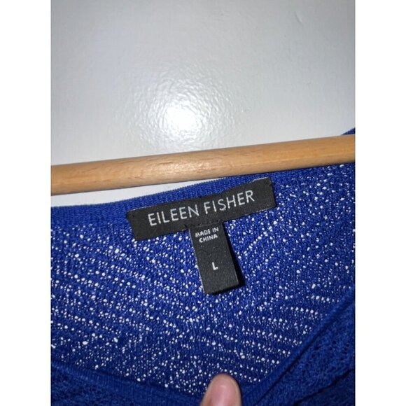 Eileen Fisher Adriatic Blue Rayon Nylon Crinkle Diamond Tunic Sweater Women's L - Picture 6 of 11